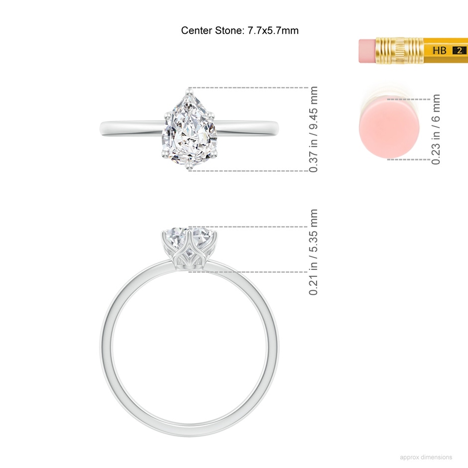 7.7x5.7mm HSI2 Pear-Shaped Diamond Solitaire Classic Engagement Ring in White Gold ruler