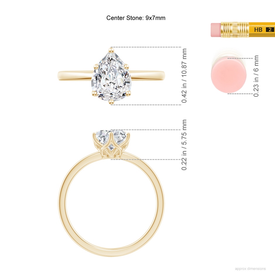 9x7mm HSI2 Pear-Shaped Diamond Solitaire Classic Engagement Ring in Yellow Gold ruler