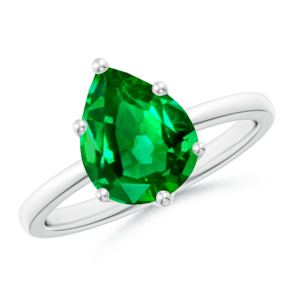 10x8mm AAAA Pear-Shaped Emerald Solitaire Classic Engagement Ring in White Gold 