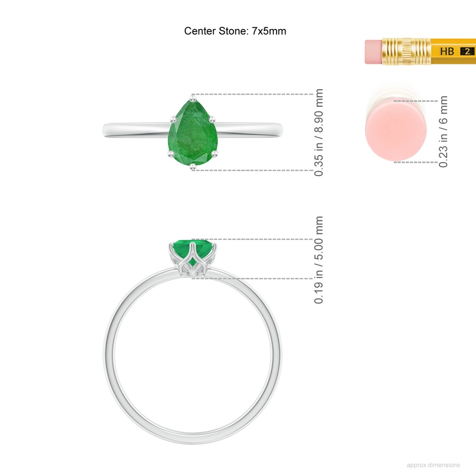 7x5mm A Pear-Shaped Emerald Solitaire Classic Engagement Ring in P950 Platinum ruler