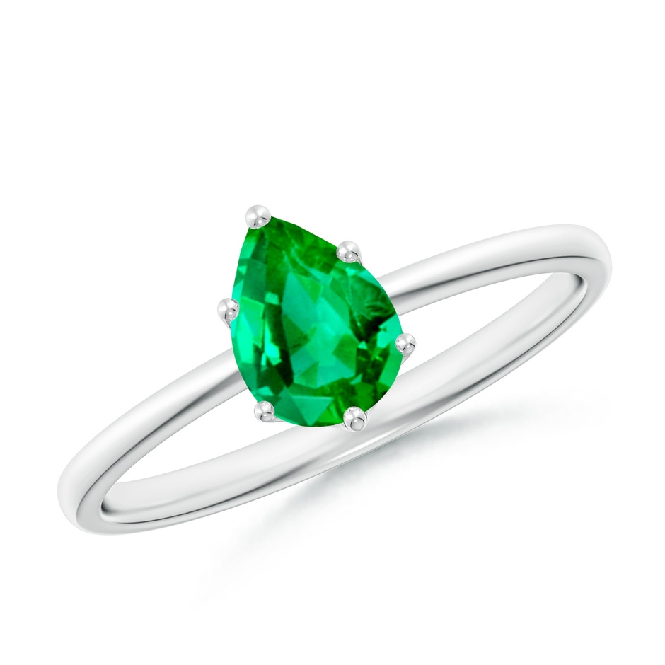 7x5mm AAA Pear-Shaped Emerald Solitaire Classic Engagement Ring in 18K White Gold 