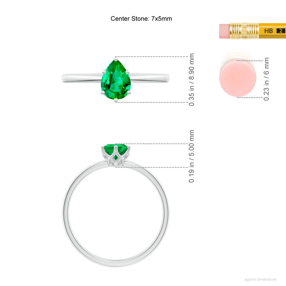 7x5mm AAA Pear-Shaped Emerald Solitaire Classic Engagement Ring in 18K White Gold ruler