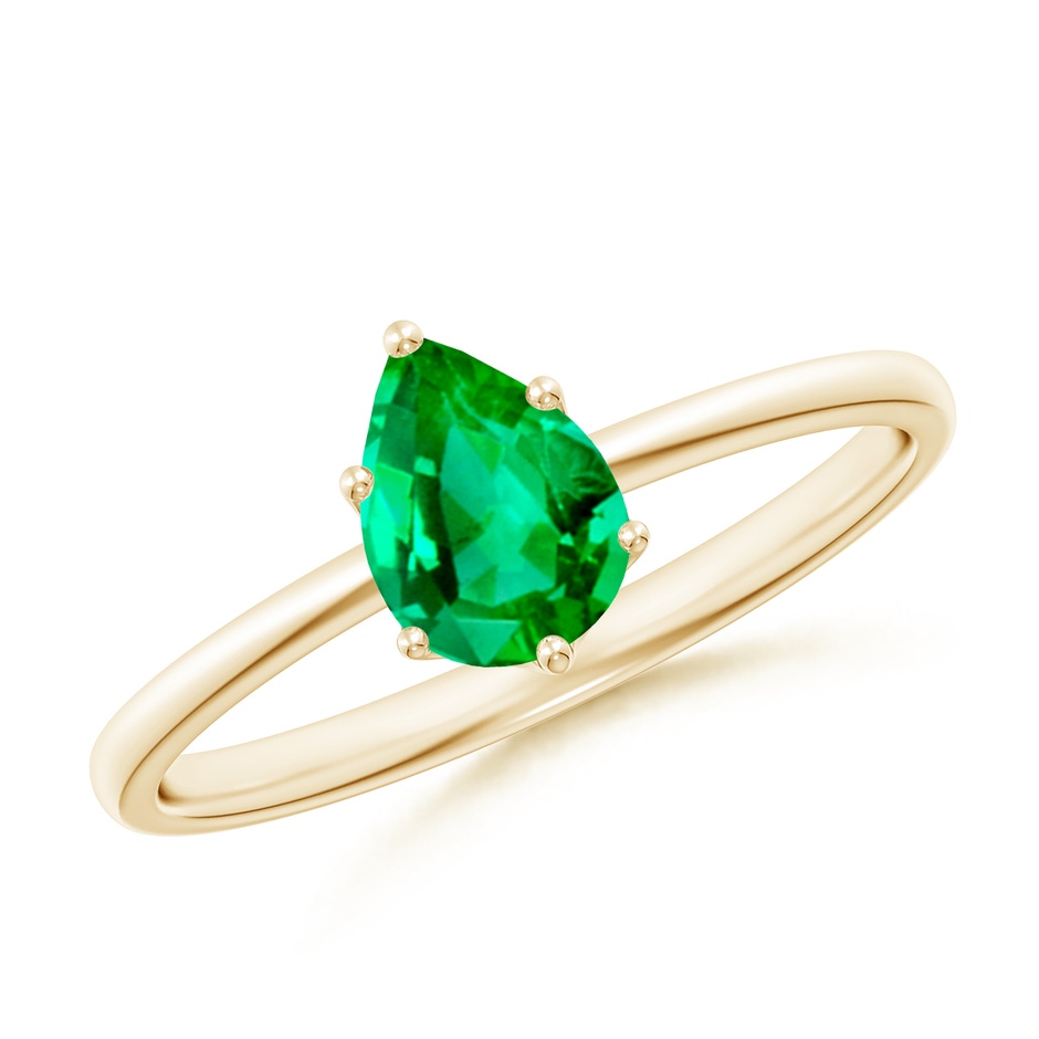 7x5mm AAA Pear-Shaped Emerald Solitaire Classic Engagement Ring in 18K Yellow Gold 