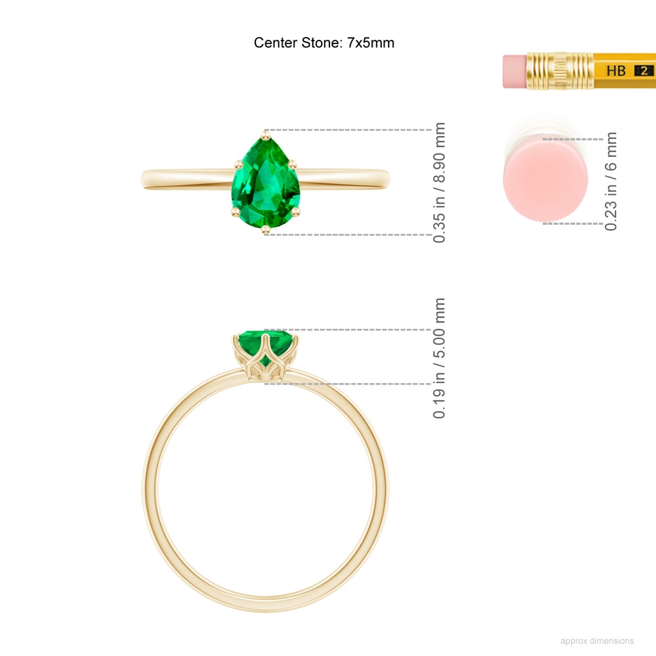 7x5mm AAA Pear-Shaped Emerald Solitaire Classic Engagement Ring in 18K Yellow Gold ruler