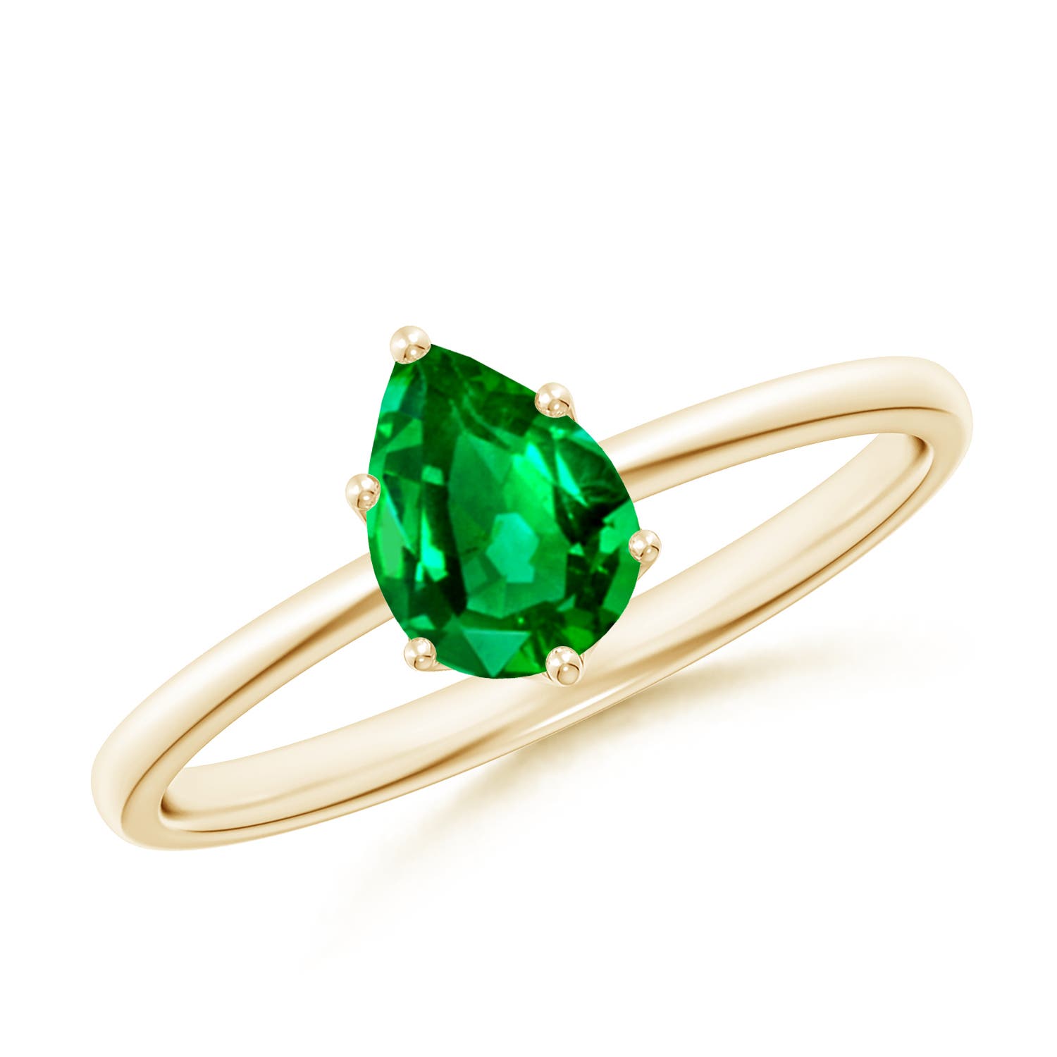 7x5mm AAAA Pear-Shaped Emerald Solitaire Classic Engagement Ring in Yellow Gold