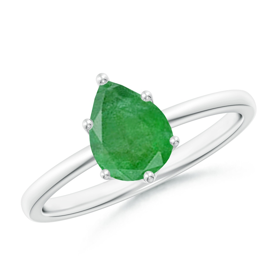 8x6mm A Pear-Shaped Emerald Solitaire Classic Engagement Ring in White Gold 