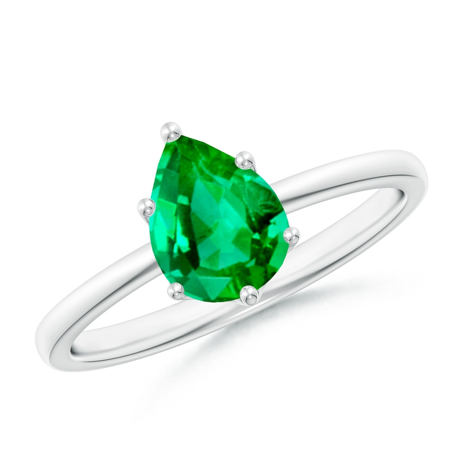 8x6mm AAA Pear-Shaped Emerald Solitaire Classic Engagement Ring in White Gold 