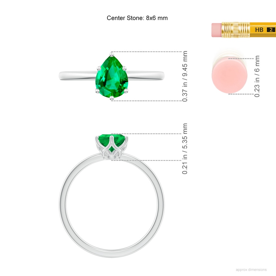 8x6mm AAA Pear-Shaped Emerald Solitaire Classic Engagement Ring in White Gold ruler