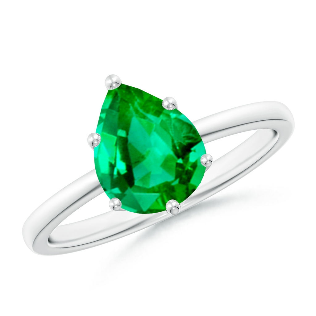 9x7mm AAA Pear-Shaped Emerald Solitaire Classic Engagement Ring in White Gold