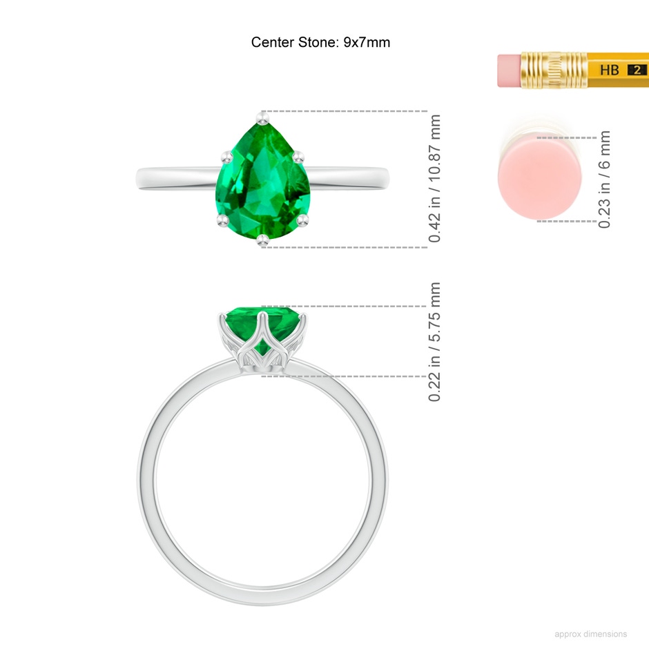 9x7mm AAA Pear-Shaped Emerald Solitaire Classic Engagement Ring in White Gold ruler