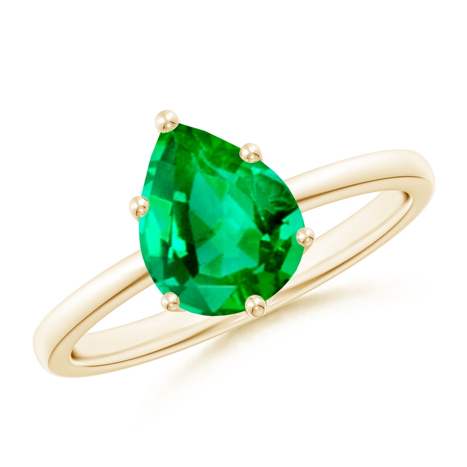 9x7mm AAA Pear-Shaped Emerald Solitaire Classic Engagement Ring in Yellow Gold 