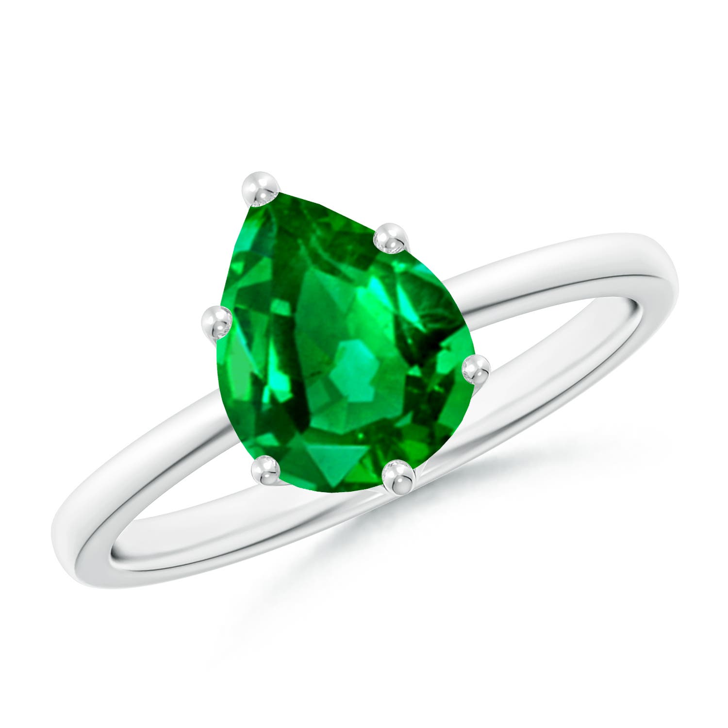 9x7mm AAAA Pear-Shaped Emerald Solitaire Classic Engagement Ring in White Gold
