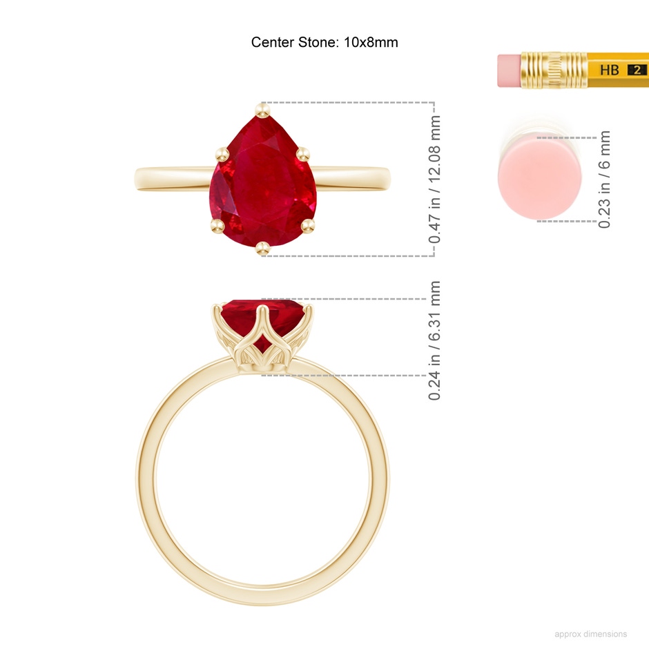 10x8mm AAA Pear-Shaped Ruby Solitaire Classic Engagement Ring in Yellow Gold ruler