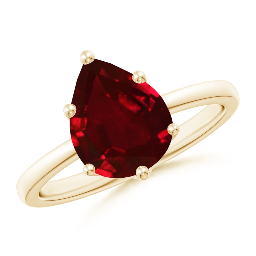 10x8mm AAAA Pear-Shaped Ruby Solitaire Classic Engagement Ring in Yellow Gold