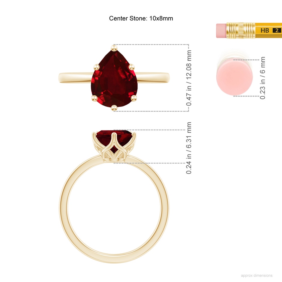 10x8mm AAAA Pear-Shaped Ruby Solitaire Classic Engagement Ring in Yellow Gold ruler