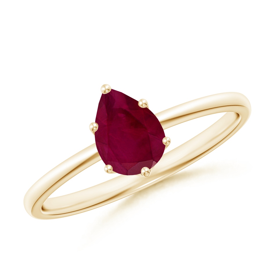 7x5mm A Pear-Shaped Ruby Solitaire Classic Engagement Ring in Yellow Gold 