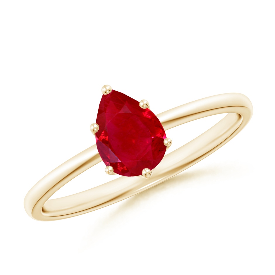 7x5mm AAA Pear-Shaped Ruby Solitaire Classic Engagement Ring in Yellow Gold 