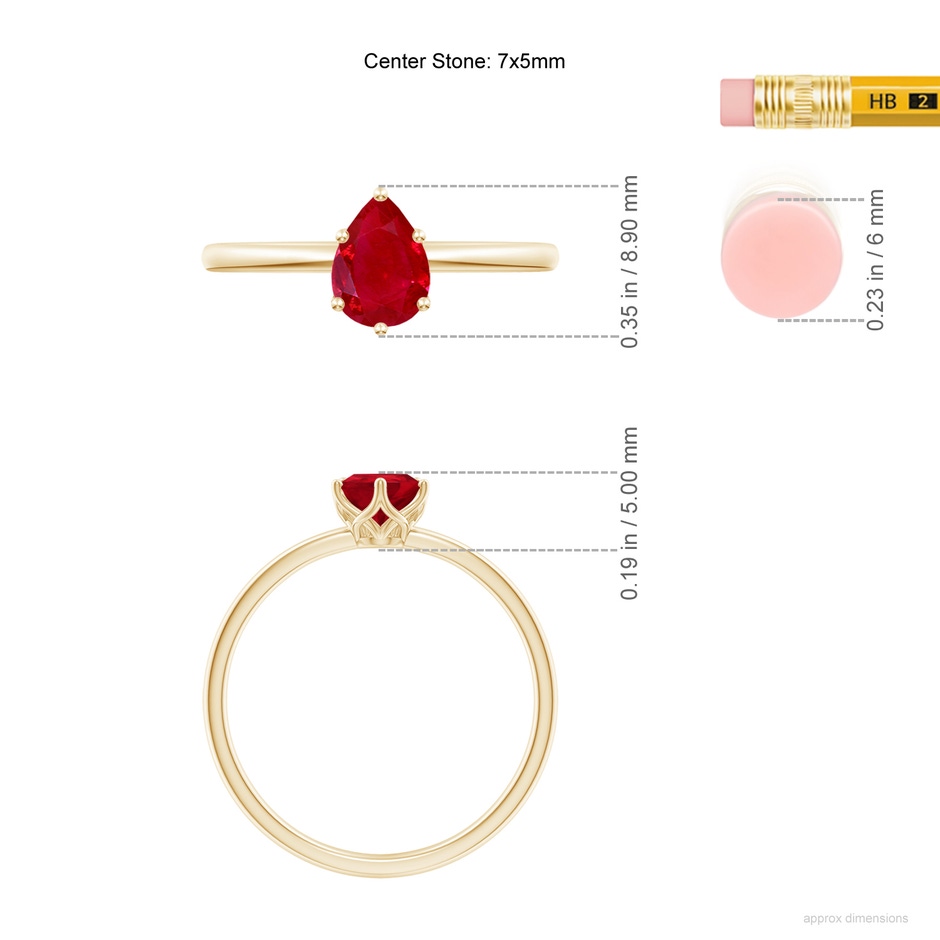 7x5mm AAA Pear-Shaped Ruby Solitaire Classic Engagement Ring in Yellow Gold ruler