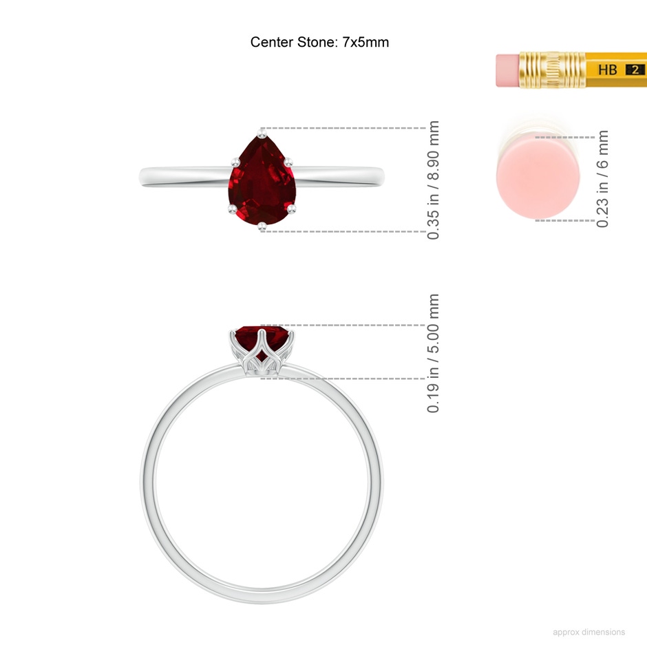 7x5mm AAAA Pear-Shaped Ruby Solitaire Classic Engagement Ring in White Gold ruler