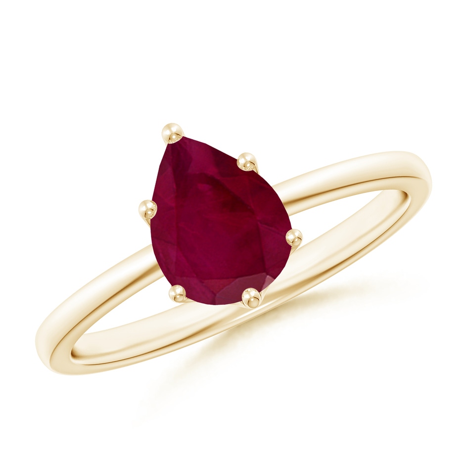 8x6mm A Pear-Shaped Ruby Solitaire Classic Engagement Ring in 18K Yellow Gold 
