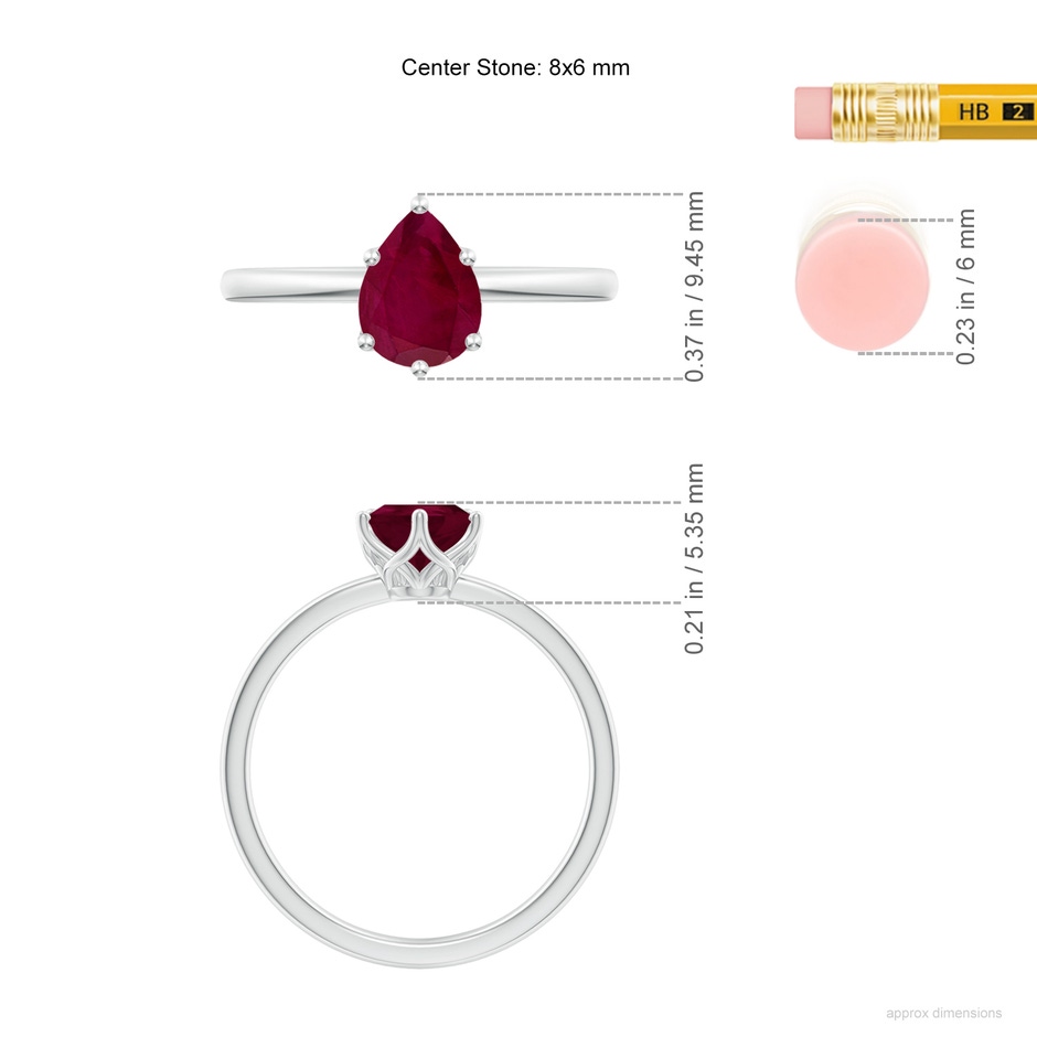 8x6mm A Pear-Shaped Ruby Solitaire Classic Engagement Ring in P950 Platinum ruler