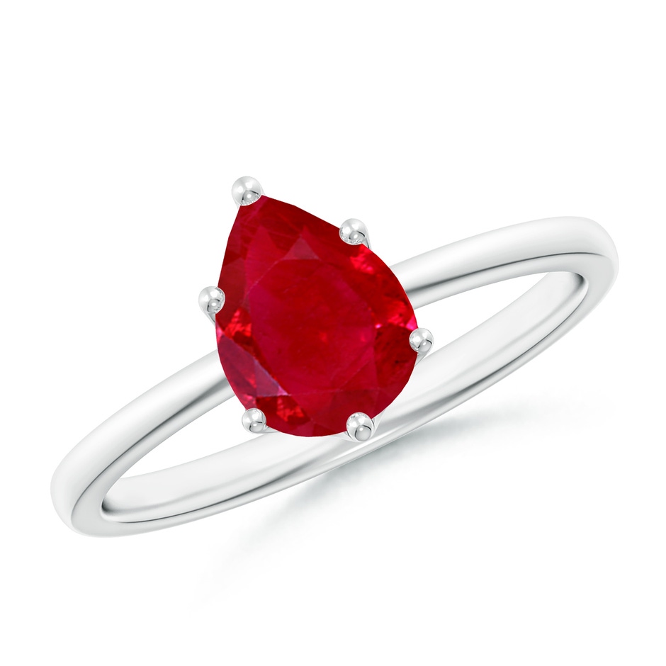 8x6mm AAA Pear-Shaped Ruby Solitaire Classic Engagement Ring in White Gold 