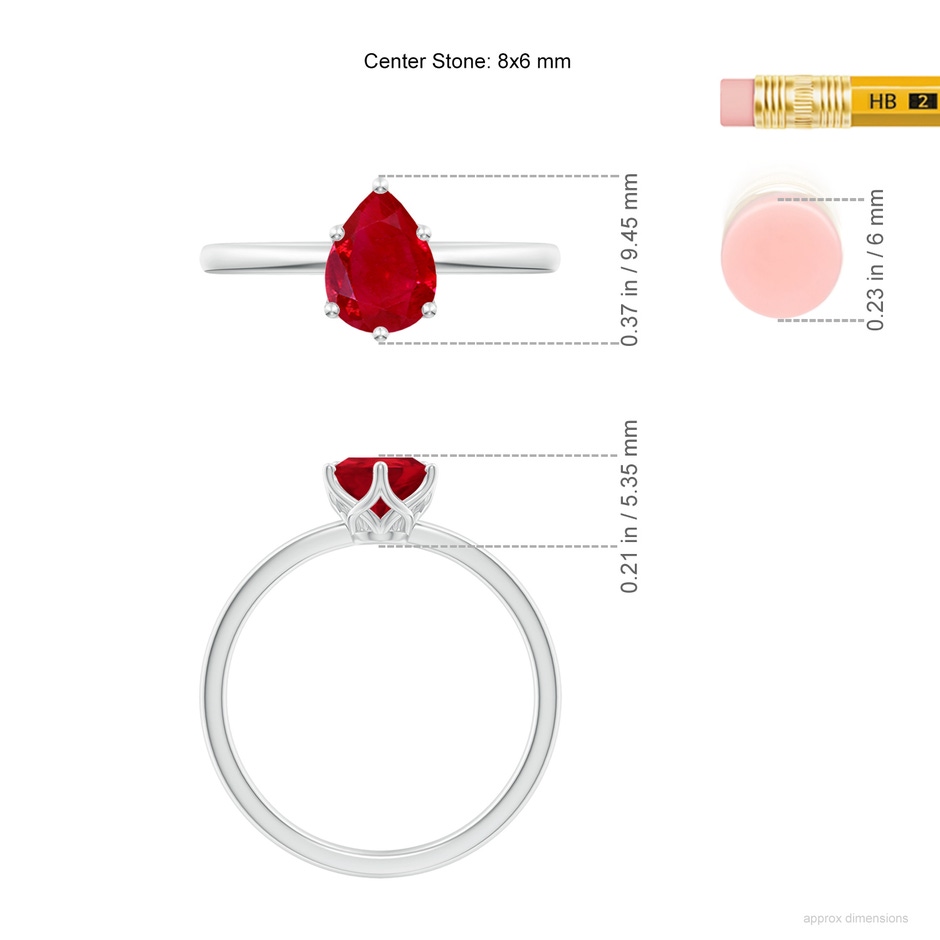 8x6mm AAA Pear-Shaped Ruby Solitaire Classic Engagement Ring in White Gold ruler