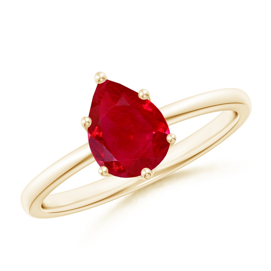 8x6mm AAA Pear-Shaped Ruby Solitaire Classic Engagement Ring in Yellow Gold 