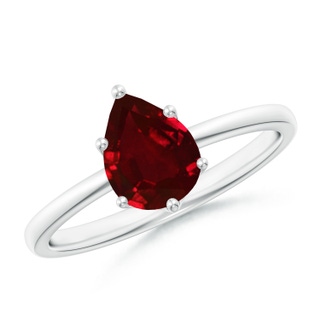 8x6mm AAAA Pear-Shaped Ruby Solitaire Classic Engagement Ring in 18K White Gold