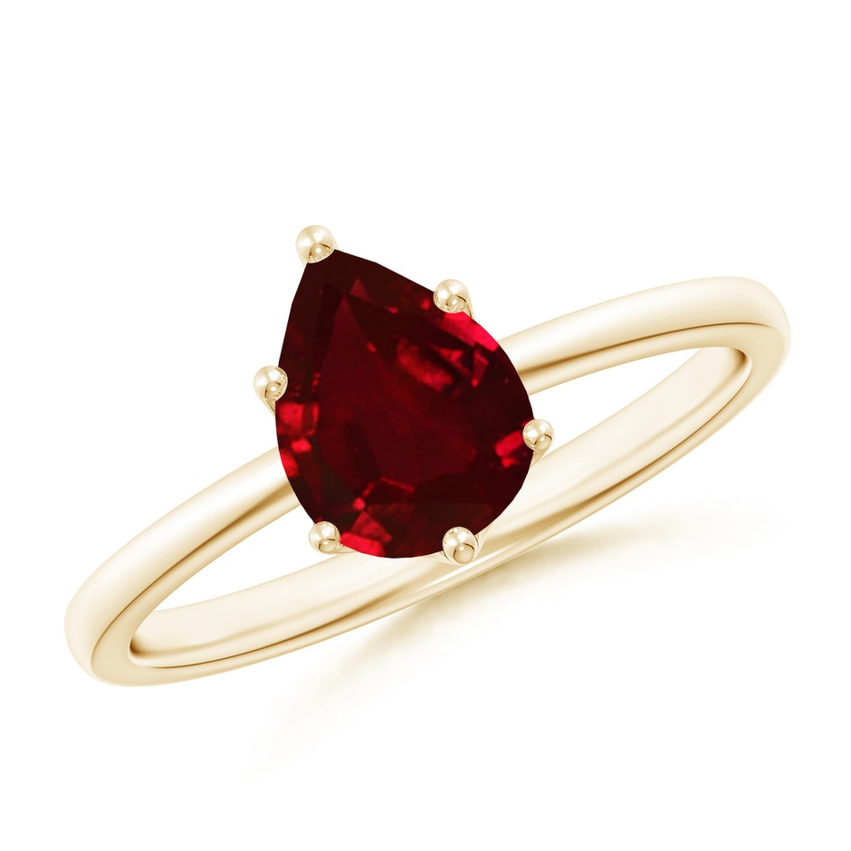 8x6mm AAAA Pear-Shaped Ruby Solitaire Classic Engagement Ring in Yellow Gold 