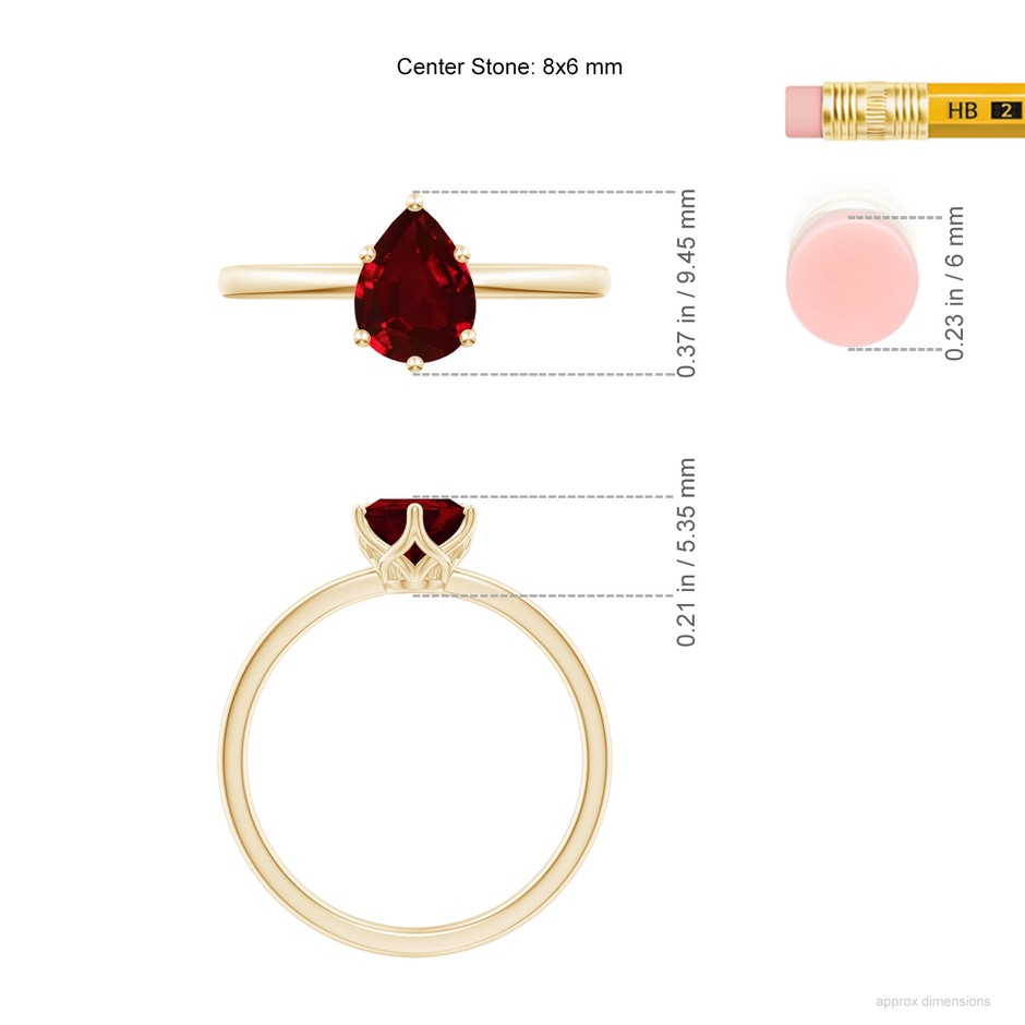 8x6mm AAAA Pear-Shaped Ruby Solitaire Classic Engagement Ring in Yellow Gold ruler