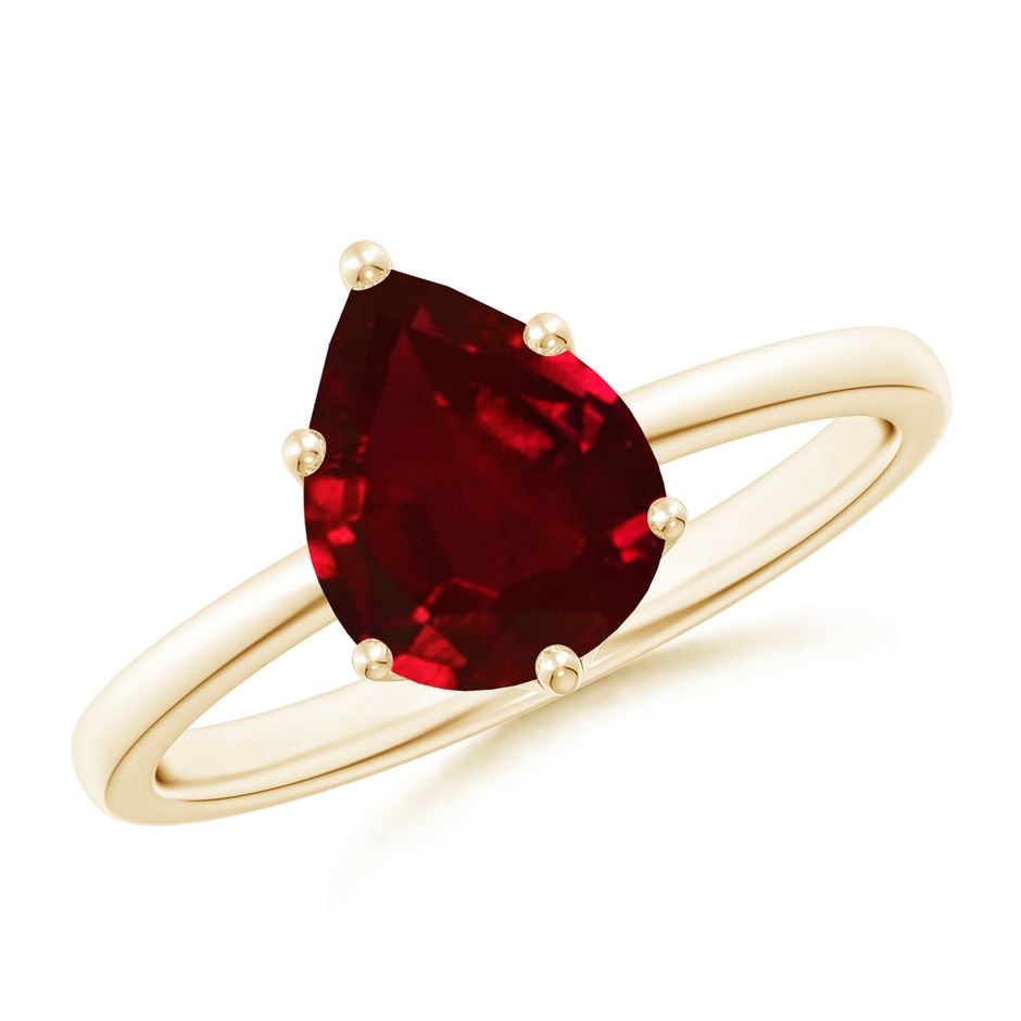 9x7mm AAAA Pear-Shaped Ruby Solitaire Classic Engagement Ring in Yellow Gold 