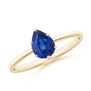 7x5mm AAA Pear-Shaped Blue Sapphire Solitaire Classic Engagement Ring in Yellow Gold