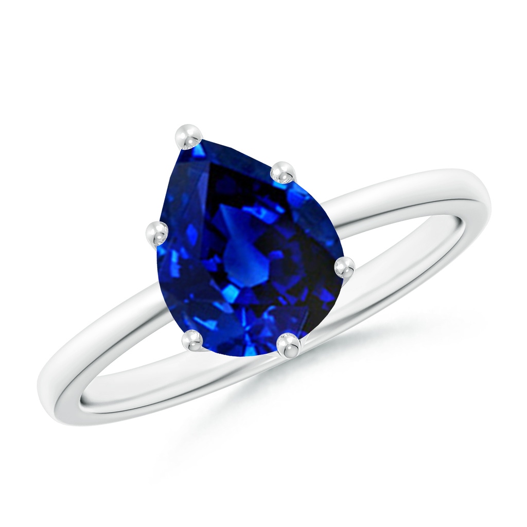 9x7mm Lab-Grown Pear-Shaped Blue Sapphire Solitaire Classic Engagement Ring in White Gold