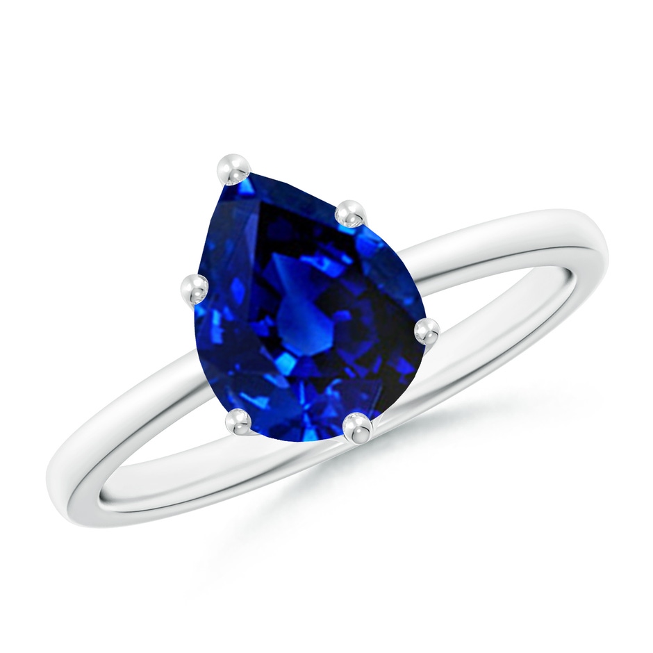 9x7mm Lab-Grown Pear-Shaped Blue Sapphire Solitaire Classic Engagement Ring in White Gold 