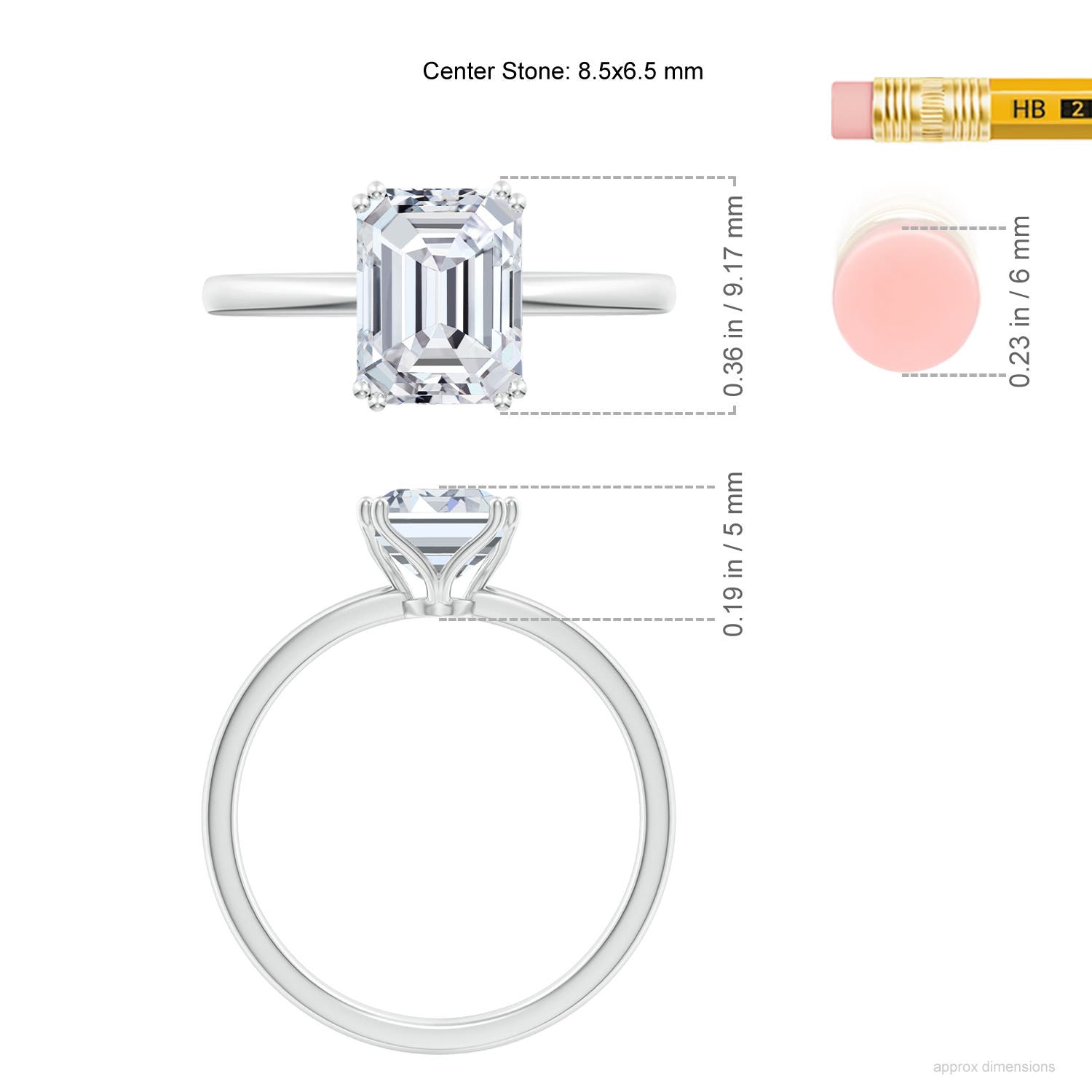 8.5x6.5mm HSI2 SR4531D-WG-HSI2-8.5x6.5 in White Gold - ruler