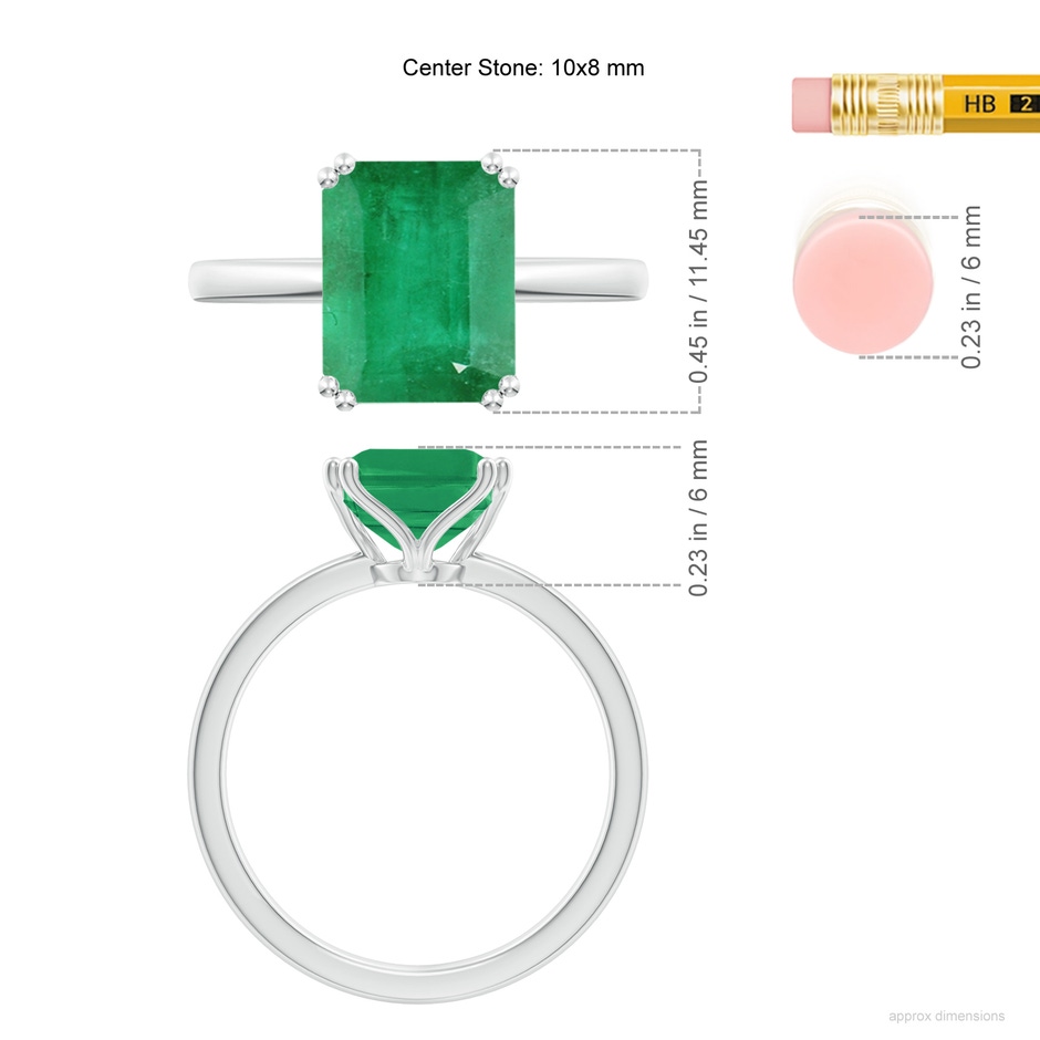 10x8mm A Emerald-Cut Emerald Solitaire Classic Engagement Ring in White Gold ruler