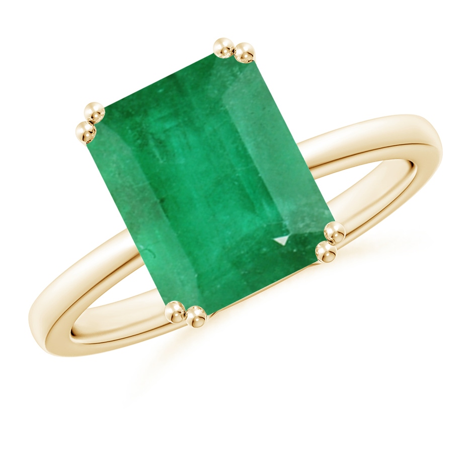 10x8mm A Emerald-Cut Emerald Solitaire Classic Engagement Ring in Yellow Gold 