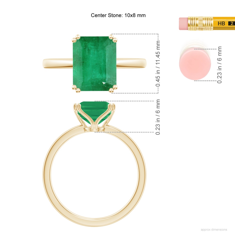 10x8mm A Emerald-Cut Emerald Solitaire Classic Engagement Ring in Yellow Gold ruler