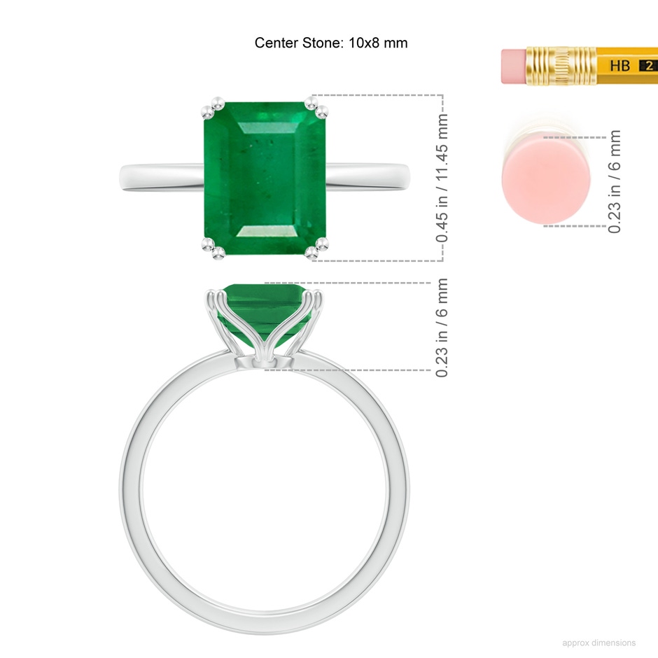 10x8mm AA Emerald-Cut Emerald Solitaire Classic Engagement Ring in 18K White Gold ruler