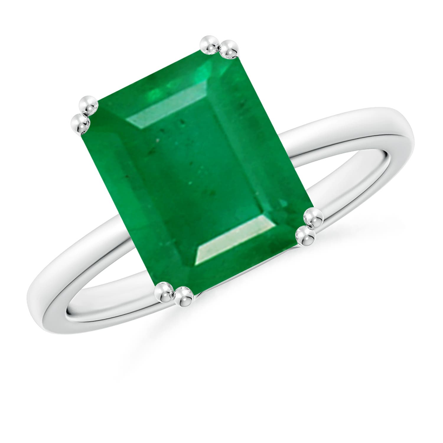 10x8mm AA Emerald-Cut Emerald Solitaire Classic Engagement Ring in White Gold