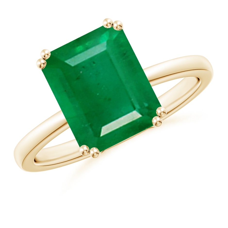 10x8mm AA Emerald-Cut Emerald Solitaire Classic Engagement Ring in Yellow Gold 
