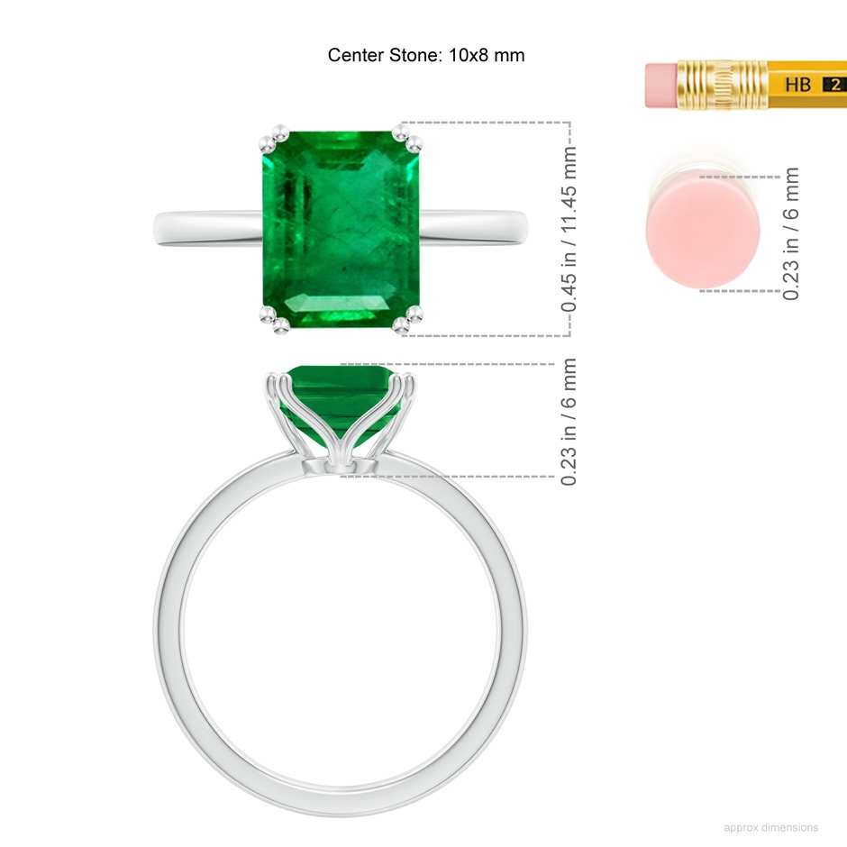 10x8mm AAA Emerald-Cut Emerald Solitaire Classic Engagement Ring in P950 Platinum ruler