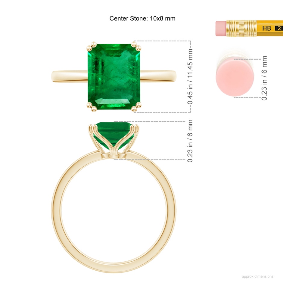 10x8mm AAA Emerald-Cut Emerald Solitaire Classic Engagement Ring in Yellow Gold ruler