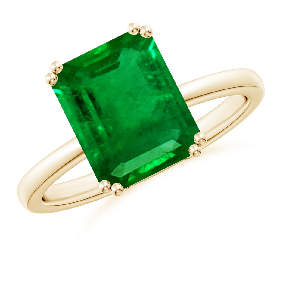 10x8mm AAAA Emerald-Cut Emerald Solitaire Classic Engagement Ring in Yellow Gold 
