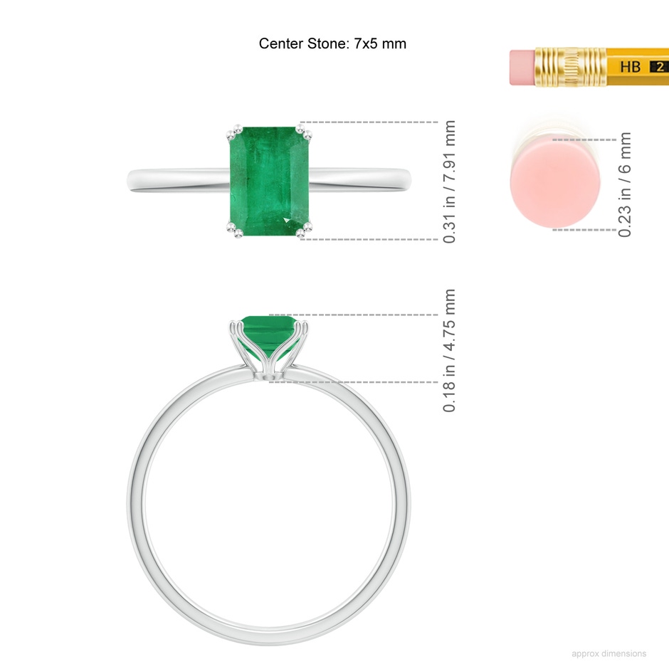 7x5mm A Emerald-Cut Emerald Solitaire Classic Engagement Ring in P950 Platinum ruler