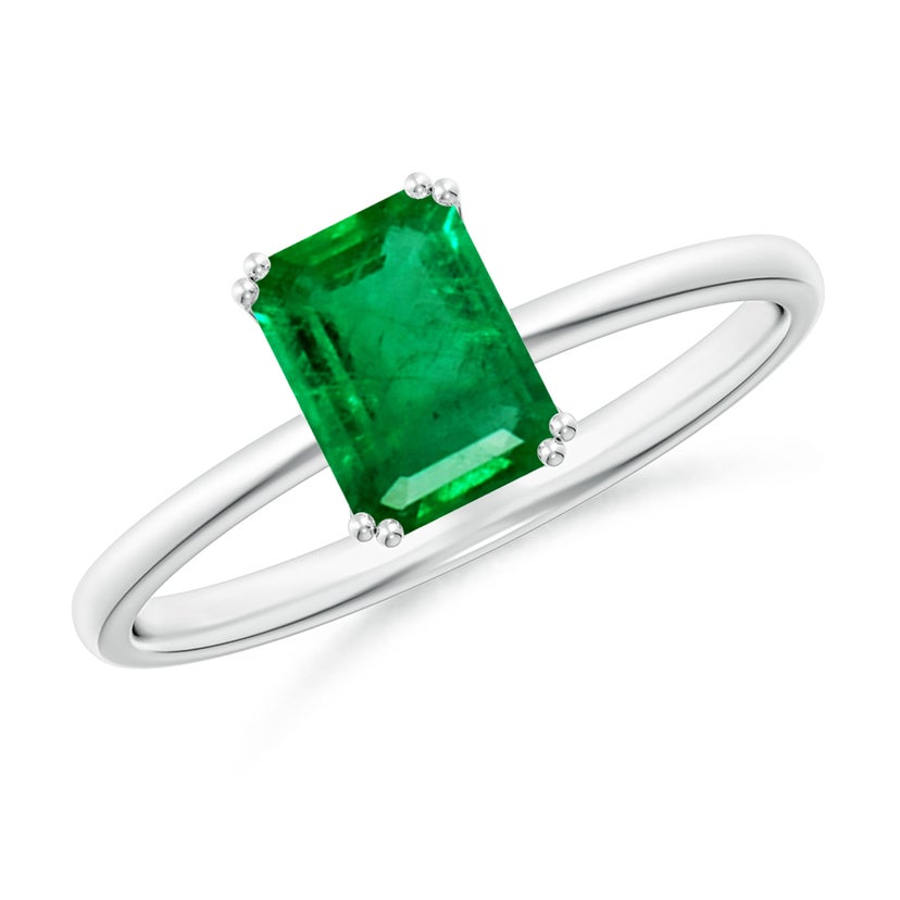 Double Prong-Set Emerald-Cut Emerald Solitaire Classic Engagement Ring