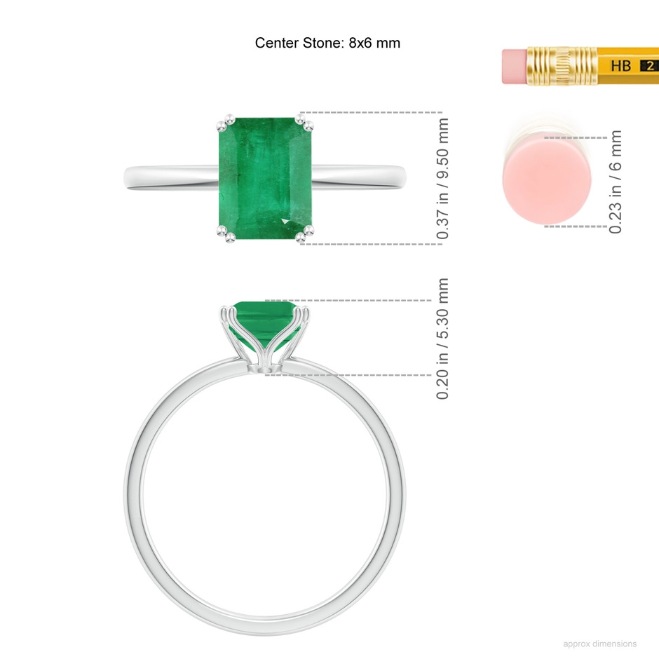 8x6mm A Emerald-Cut Emerald Solitaire Classic Engagement Ring in White Gold ruler