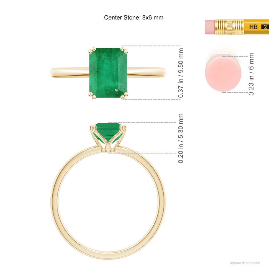 8x6mm A Emerald-Cut Emerald Solitaire Classic Engagement Ring in Yellow Gold ruler