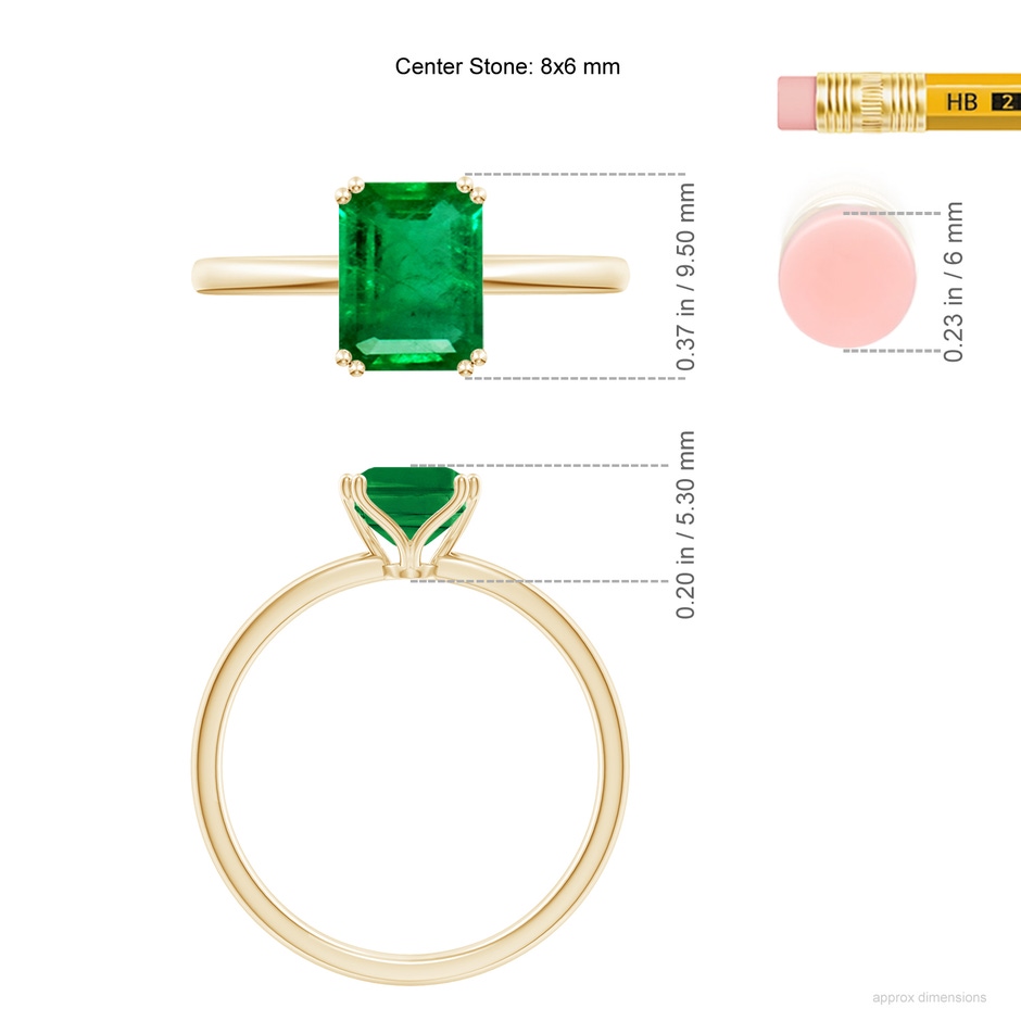 8x6mm AAA Emerald-Cut Emerald Solitaire Classic Engagement Ring in Yellow Gold ruler